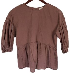 A New Day blouse puff sleeve ruffled pheasant